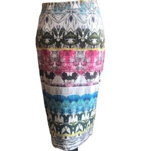 V Christina Multicolor Floral Stripe Pencil Skirt - Pink, Blue, Green